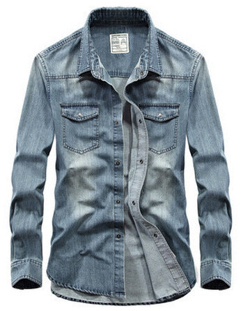 Camisa Denim Manga Larga para Hombre Talla Grande Cuello Solapa - Image 6
