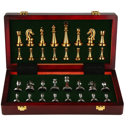 Juego de Ajedrez Premium en Caja de Regalo con Tablero Metálico Bronce Plegable - Image 9