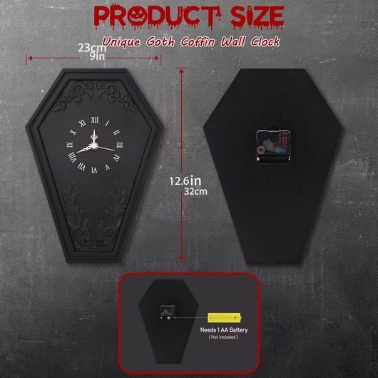 Reloj de Pared Estilo Gótico Ataúd Negro - Diseño Oscuro - Image 10