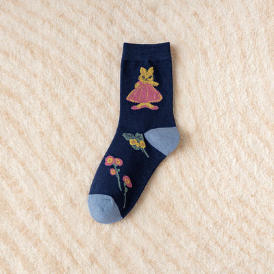 Calcetines Tubo Estilo Étnico con Flores y Rayas para Mujer - Image 15