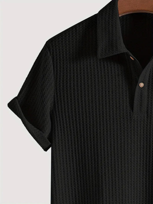 Camisa Casual de Punto Rombo con Solapa - Corte Holgado Manga Corta Hombre - Image 54