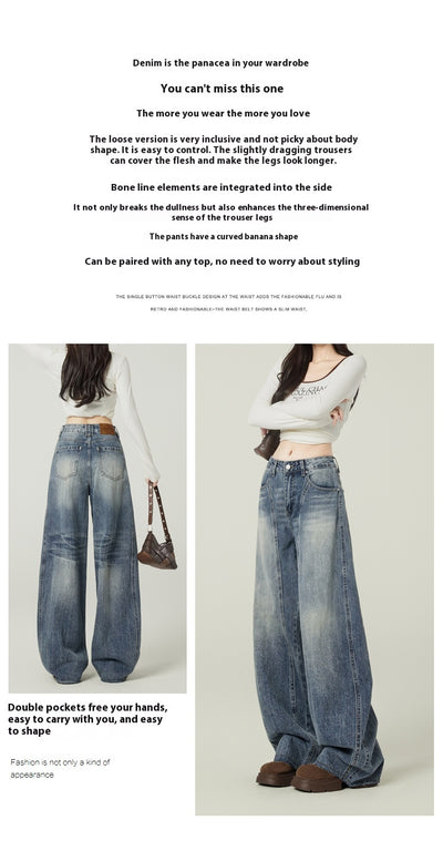Jeans Anchos Retro Azul Vintage de Cintura Alta para Mujer - Image 8