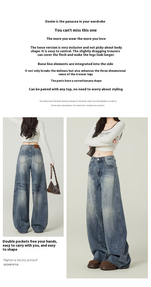 Jeans Anchos Retro Azul Vintage de Cintura Alta para Mujer - Image 8