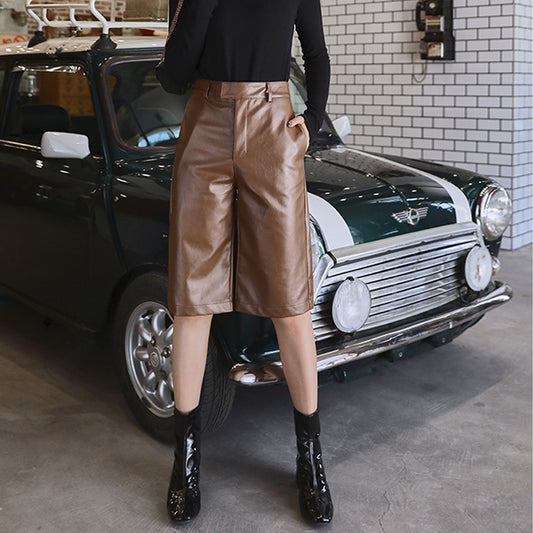 Pantalones de Cuero Cinco Bolsillos Mujer Estilo Coreano