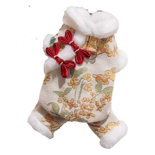 Traje de Brocado para Mascotas Año Nuevo Lunar con Borde de Pelaje Sintético - Image 18
