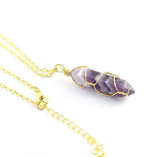 Collar Colgante de Cristal Hexagonal Envuelto a Mano con Piedra Natural - Image 6