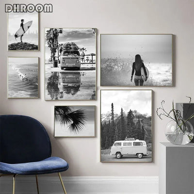 Cuadro Decorativo Playa Nórdico Moderno Blanco y Negro - Póster sin Marco Surf - Image 17