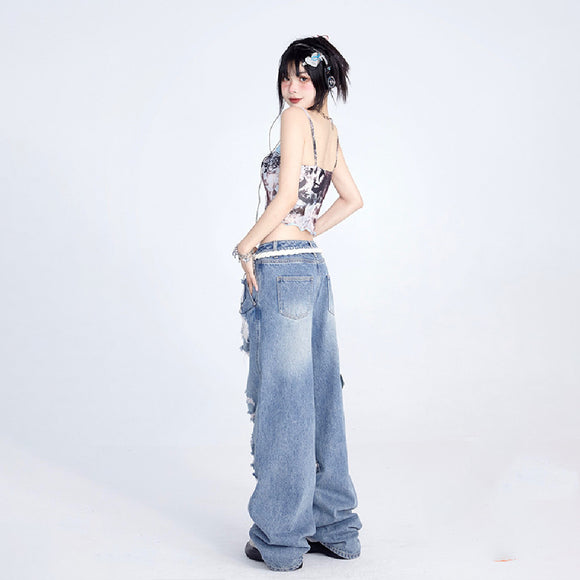 Jeans Anchos Rotos para Mujer