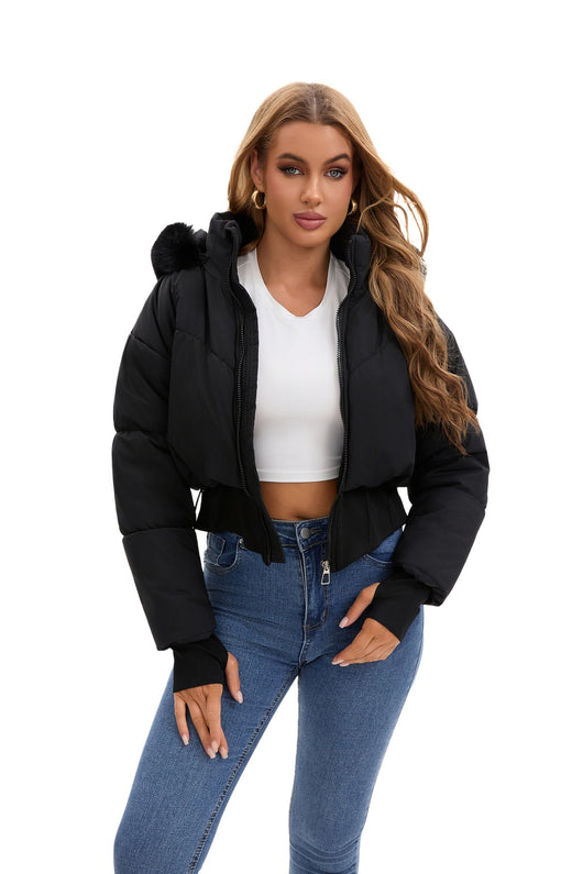 Chaqueta Corta de Algodón con Cuello de Pelaje y Cintura Ajustada - Image 21