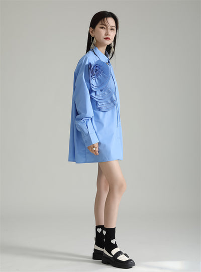 Blusa Larga con Falda Integrada - Diseño Floral 3D con Pliegues - Image 48