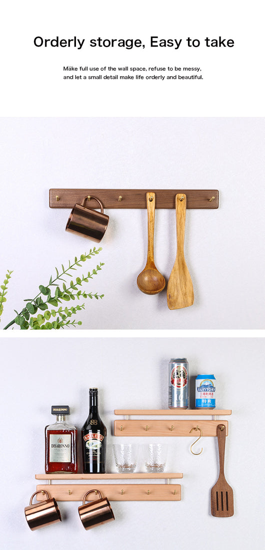 Perchero de Pared Nórdico en Madera Maciza con Ganchos de Latón - Estilo Japonés Nogal Negro - Image 24