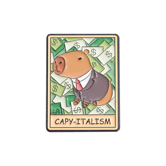 Cute capybara enamel brooch wearing a pink donut with sprinkles and "DONUT WORRY BE CAPPY" text. - Image 24