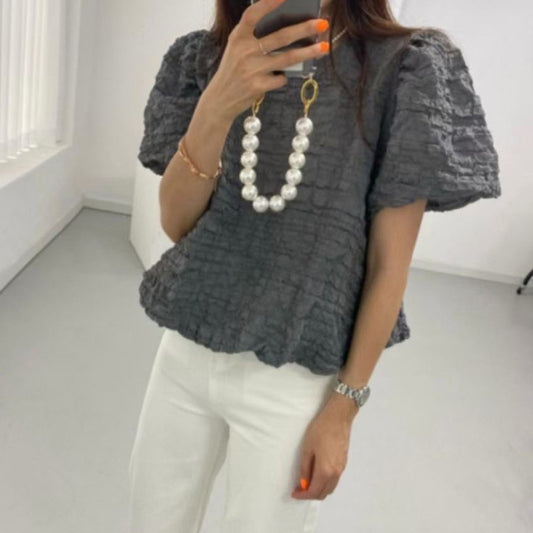 Blusa Elegante para Mujer Cuello Redondo con Mangas Abullonadas