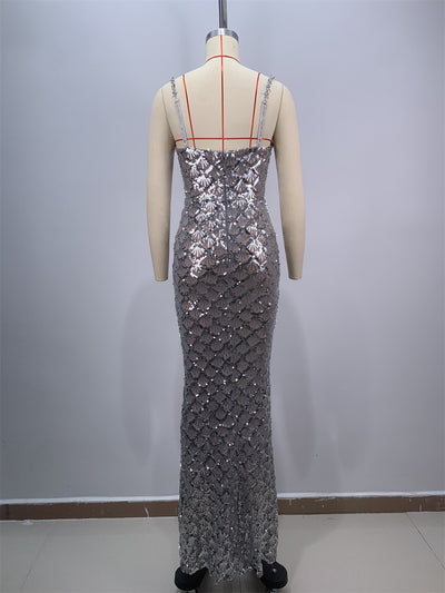 Vestido Largo Elegante Espalda Descubierta con Lentejuelas y Tirantes - Image 12