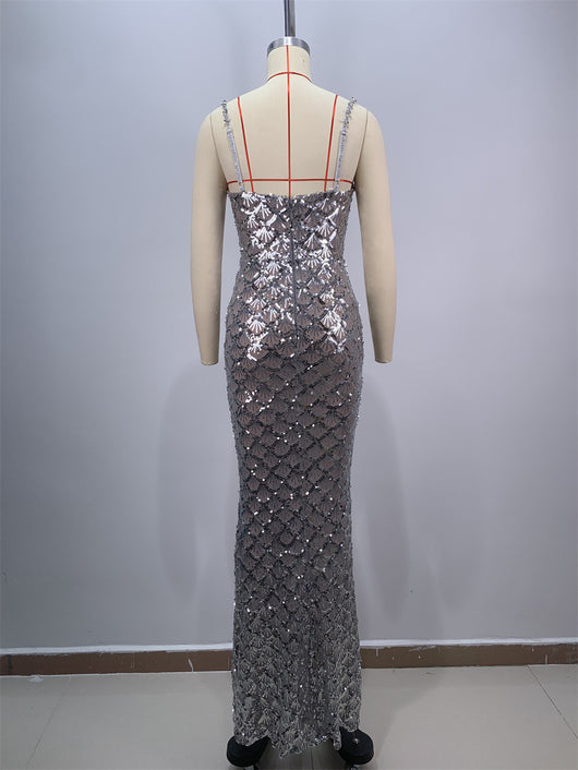 Vestido Largo Elegante Espalda Descubierta con Lentejuelas y Tirantes - Image 12