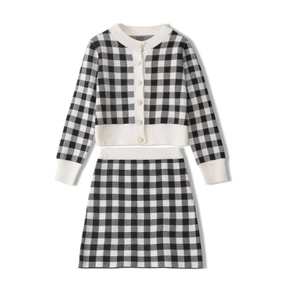 Conjunto de Falda y Cardigan Cuadrille - Traje Elegante Primavera Otoño - Image 11
