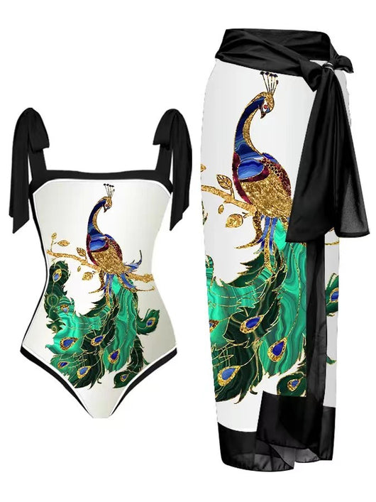 Traje de Baño Dos Piezas Chiffon con Falda Cadera Estampada - Image 8