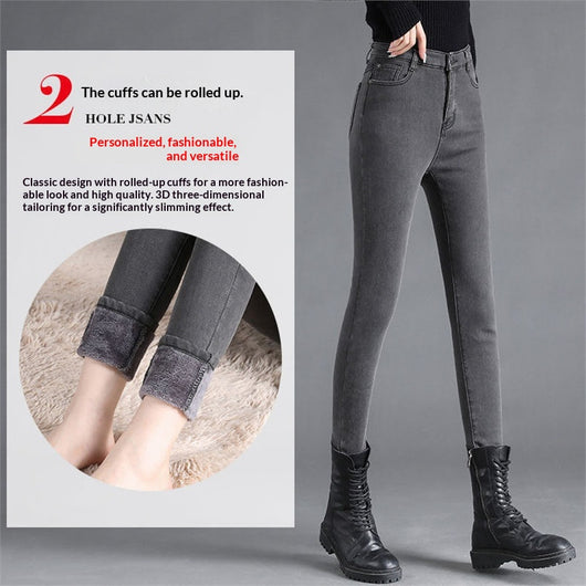 Jeans Talle Alto Forrados en Polar Extra Gruesos para Mujer - Image 6