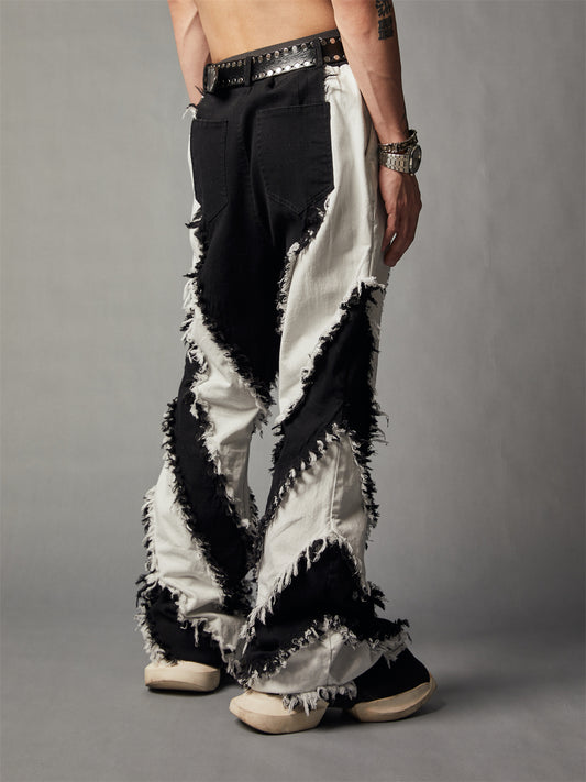 Jeans Slim Fit Patchwork Blanco y Negro con Bordes Desgastados - Image 2
