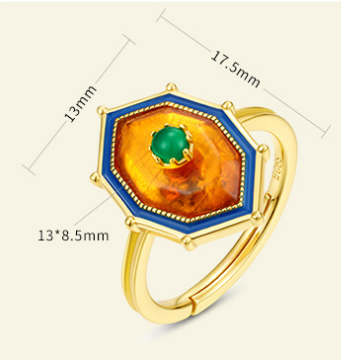 Anillo de Ámbar Natural Estilo Étnico en Plata de Ley - Image 11
