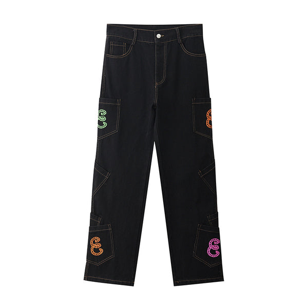 Pantalones Jeans Anchos con Bordado de Letras - Estilo Hip-hop Unisex