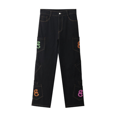 Pantalones Jeans Anchos con Bordado de Letras - Estilo Hip-hop Unisex - Image 2