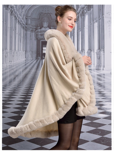 Capa de Lujo con Cuello de Piel de Conejo Rex para Mujer - Image 6