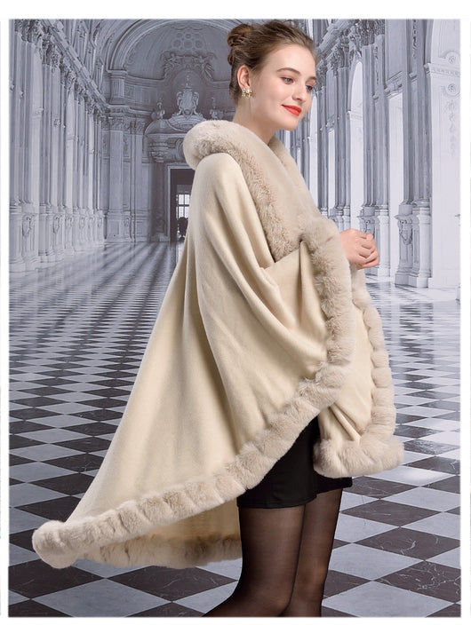 Capa de Lujo con Cuello de Piel de Conejo Rex para Mujer - Image 6