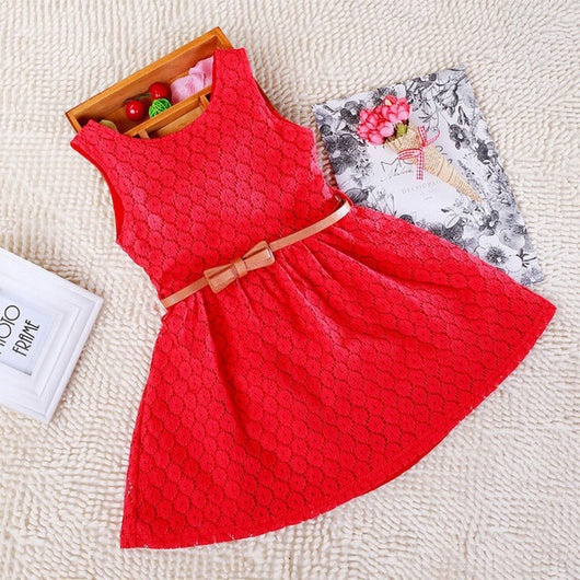 Vestido Princesa Niña con Chaleco de Encaje Calado y Cinturón - Image 5
