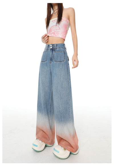 Pantalones Vaqueros Cintura Alta Pierna Ancha Degradado - Ajuste Holgado para Mujer - Image 18