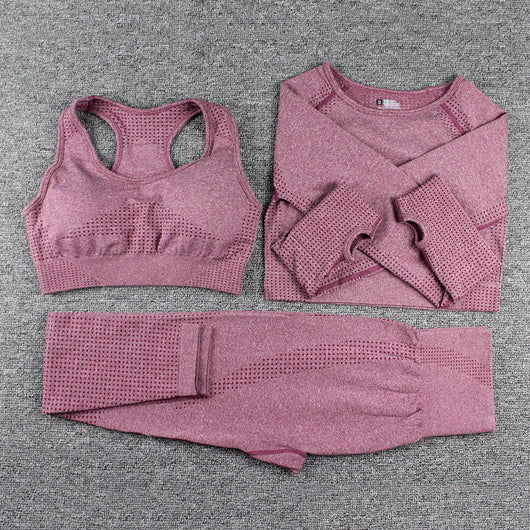 Conjunto Deportivo 3 Piezas: Top Manga Larga, Sostén y Pantalones para Yoga - Image 7