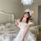 One-Shoulder Pearl Beaded Bow and Heart Lace Blouse