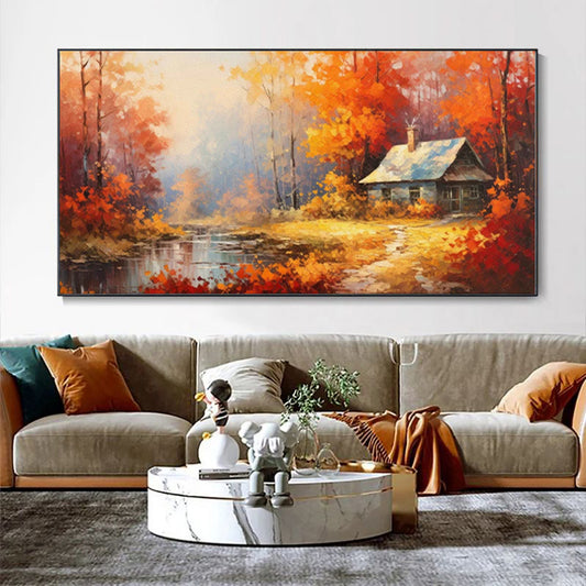 Cuadro Óleo Artesanal Árbol Naranja Paisaje Rural Decoración Farmhouse