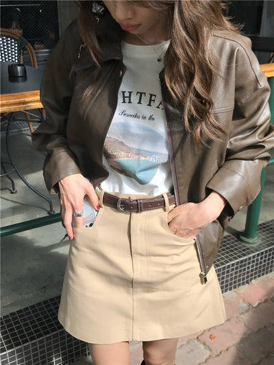 Chaqueta de Cuero Cropped Retro Americana para Mujer - Estilo Cool y Sofisticado - Image 30