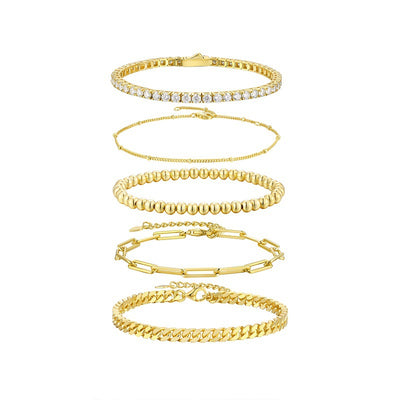 Pulsera Apilable de 5 Piezas en Plata S925 y Dorado - Image 2