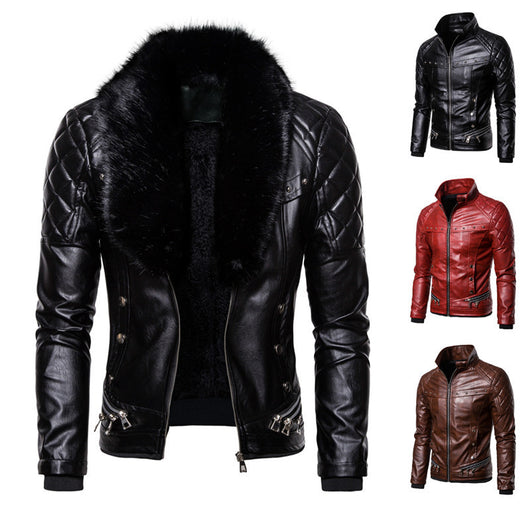 Chaqueta de Cuero Estilo Motociclista con Cuello de Lana Desmontable - Image 9