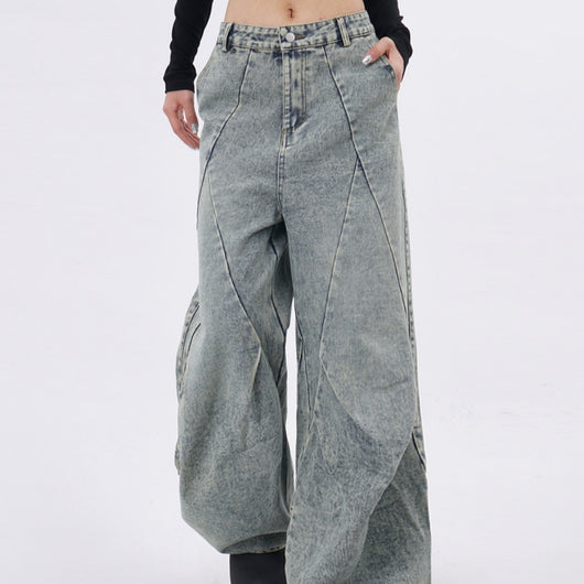 Pantalones Vaqueros Azul Claro Desgastado con Pliegues Laterales - Image 8