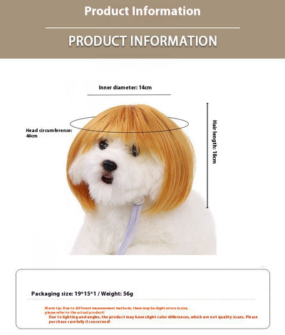 White fluffy dog plush toy wearing a short, straight grey bob wig with bangs and white tie ribbons. - Image 12