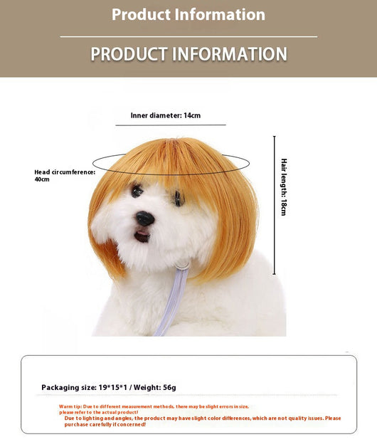 White fluffy dog plush toy wearing a short, straight grey bob wig with bangs and white tie ribbons. - Image 12
