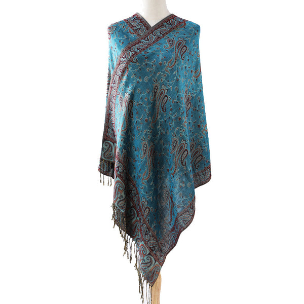 Bufanda Jacquard de Cachemira Clásica Multiusos con Flecos de Anacardo - Image 6