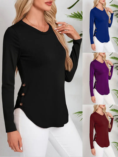 Suéter Femenino Cuello Redondo Dobladillo Curvo Manga Larga Otoño Invierno - Image 11