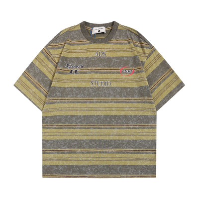 Camiseta Retro Rayas Japonesa con Estampado de Letras - Unisex - Image 3
