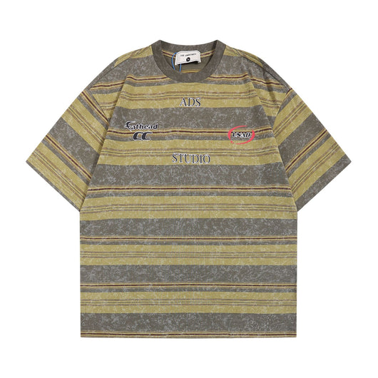 Camiseta Retro Rayas Japonesa con Estampado de Letras - Unisex - Image 3