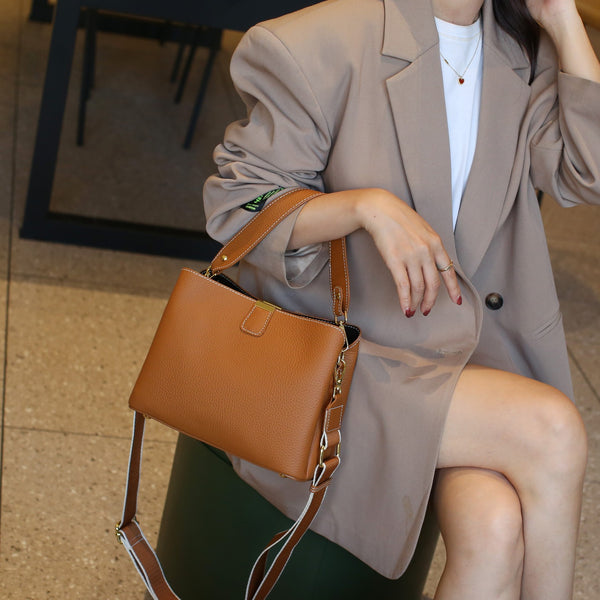 Bolso Bandolera de Cuero Flor de Lino con Gran Capacidad