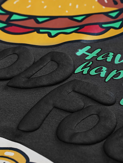 Playera Holgada Estampado Hamburguesa y Papas Fritas Cartoon - Image 5