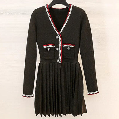 Vestido de Punto Negro Escote en V para Mujer