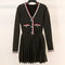 Vestido de Punto Negro Escote en V para Mujer
