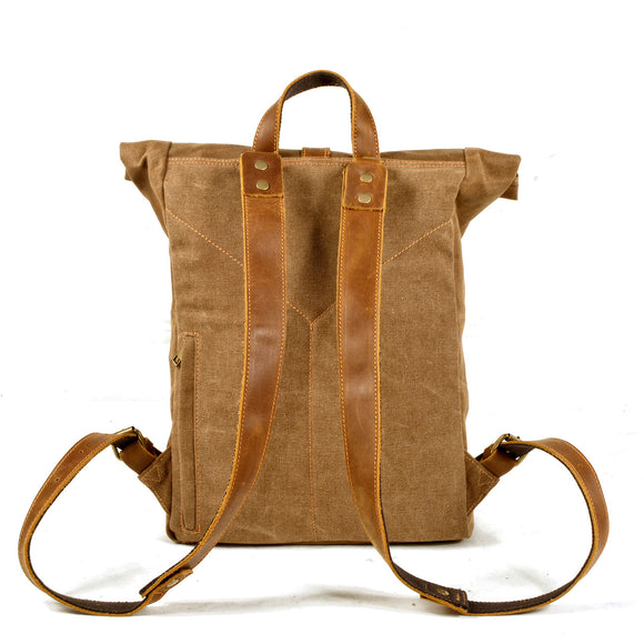 Mochila Retro de Lona y Cuero para Hombre - Estilo Casual Vintage