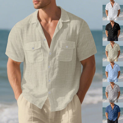 Camisa Suelta de Solapa Lisa para Hombre - Estilo Casual Festivo