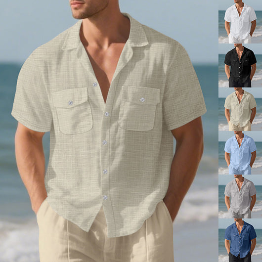 Camisa Suelta de Solapa Lisa para Hombre - Estilo Casual Festivo